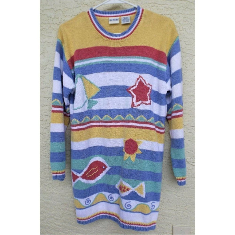 Two Twenty M multicolor long sleeve sweater/tunic beach colorful Vintage
